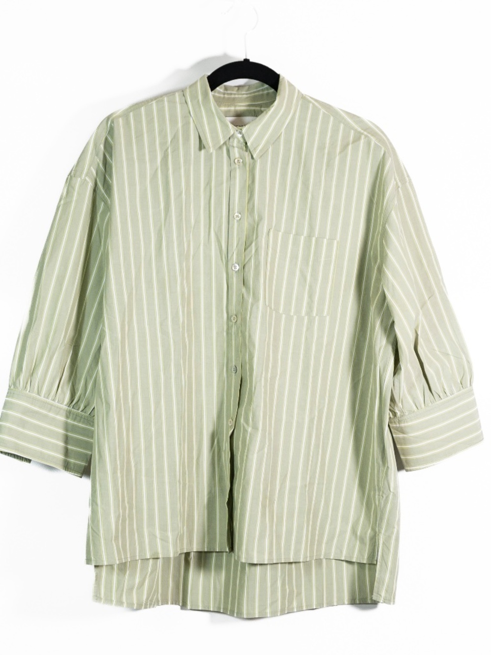 Pomander Place Adair Cotton Poplin Collared Button Front Stripe Boyfriend Shirt